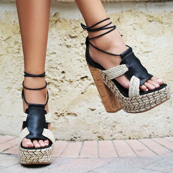 Free People Shoes - SOLD Free People Chunky Ankle Wrap Espadrille Heel